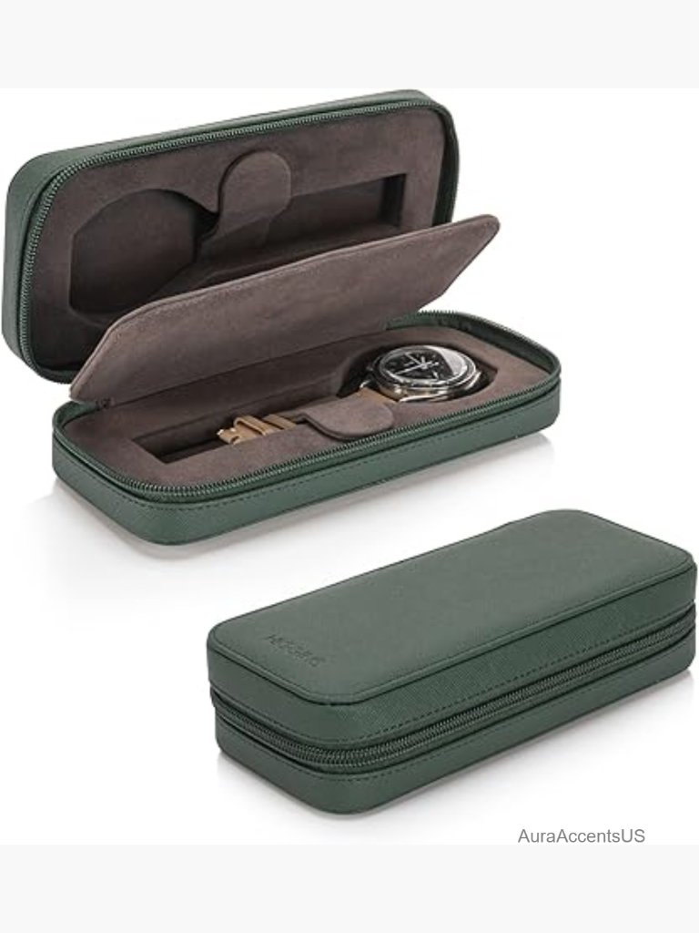 Double Travel Watch Case Holds 2 Leather Microfiber Lining Up To 42mm